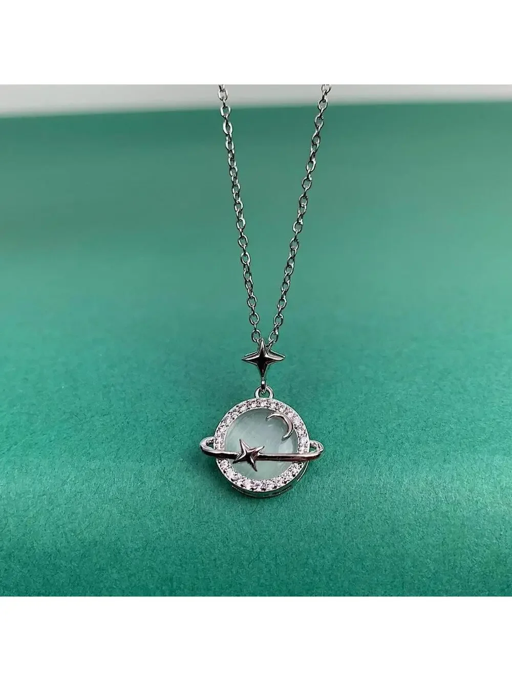 Y2k Cyber 2000s silver opal planet pendant opium necklace. Cool design. Chain is